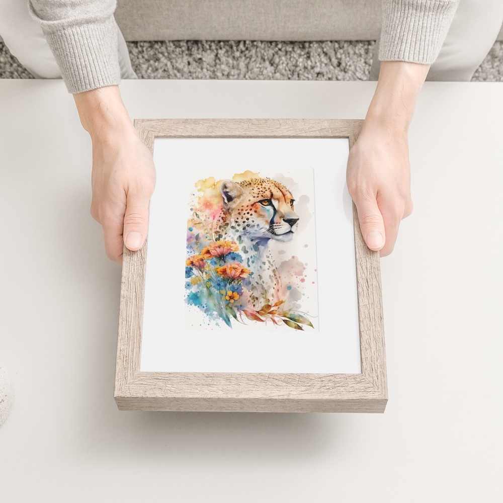 Cute Floral Cheetah Watercolor Wall Art Illustration Print Poster Card Unframed - Picture 7 of 8